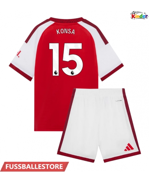 Günstige Arsenal Ezri Konsa #15 Heimtrikotsatz Kinder 2026-27 Kurzarm (+ Kurze Hosen)